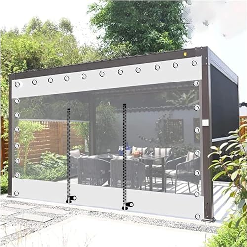 PVC Door Curtain Clear Tarp Curtains with Zip Door Waterproof Transparent Side Panels for Outdoor Pergola Gazebo Porch PVC Tarpaulin with Grommets (380x220cm(12.*7.2ft))