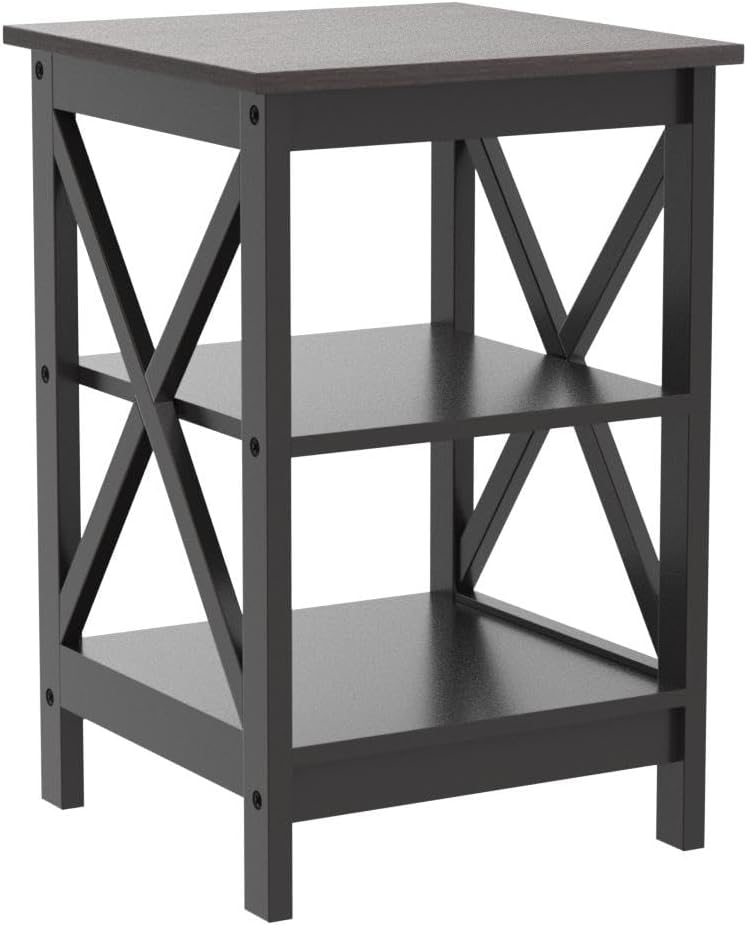 Sophia & William Farmhouse End Table Set of 2 with Storage Shelves, 3-Tier Sofa Side Table Nightstand Bedside Table for Living Room Bedroom Office, Expresso