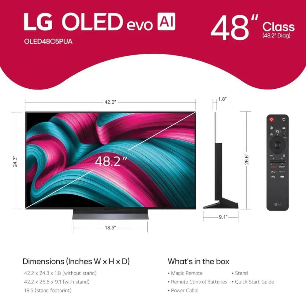 LG (Refurbished) 48-Inch Class OLED evo C4 Series Smart TV 4K Processor Flat Screen with Magic Remote AI-Powered with Alexa Built-in (OLED48C4PUA, 2024) (Renewed)