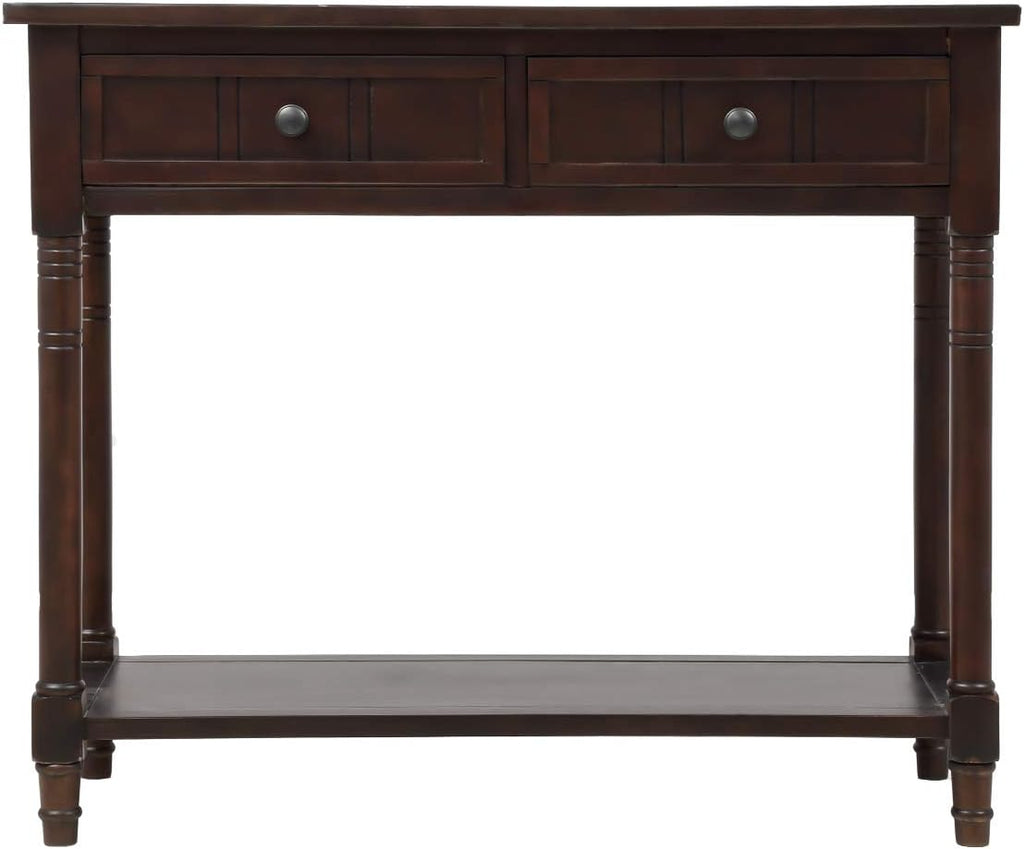 Knocbel 35.5 Inch Antique Entry Console Table with Drawers & Bottom Open Shelf, Solid Wood Sofa Couch Table for Entryway Hallway Living Room (Espresso)