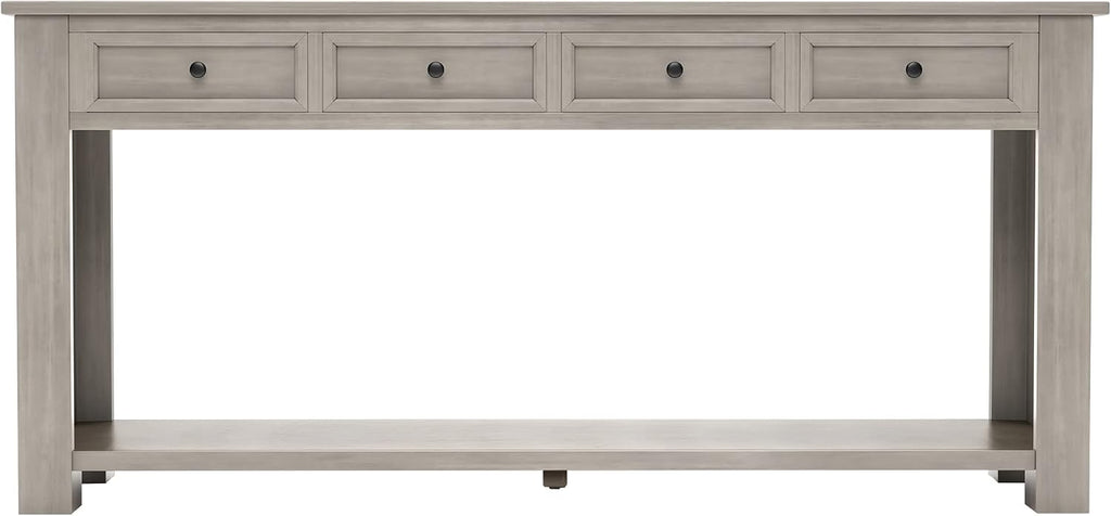 Merax Console Table, 63' Long Extra-Thick Entryway Table Sofa Table with 4 Drawers and Open Shelf for Entryway, Hallway, Living Room (Grey Wash)