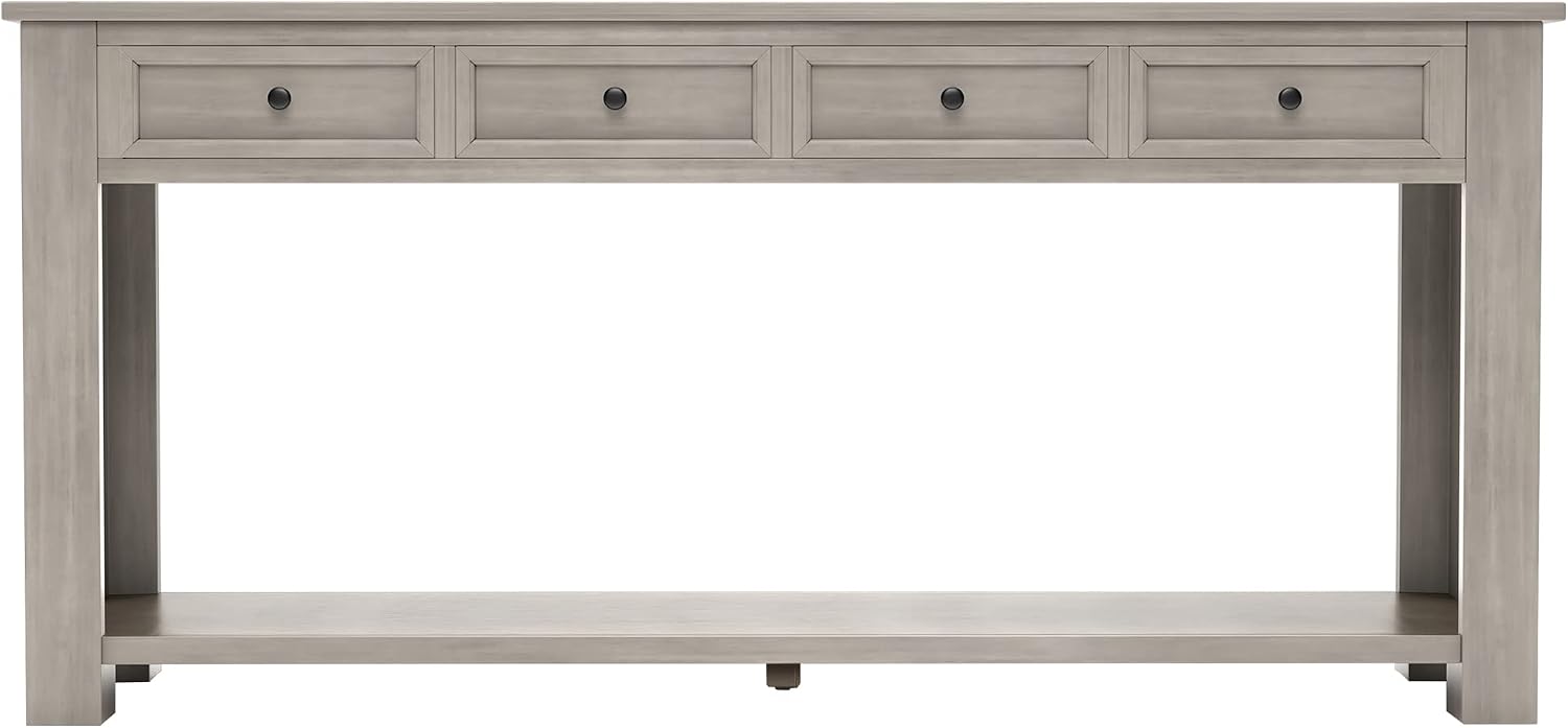 Merax Console Table, 63' Long Extra-Thick Entryway Table Sofa Table with 4 Drawers and Open Shelf for Entryway, Hallway, Living Room (Grey Wash)