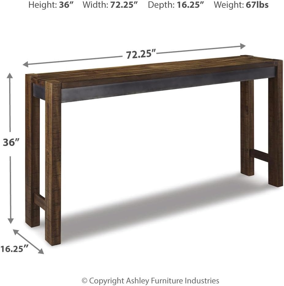 Signature Design by Ashley Furniture Torjin Long Counter Height Table, Seats up to 3, Wood, 72.13' W x 16' D x 36' H, 2-tone Brown