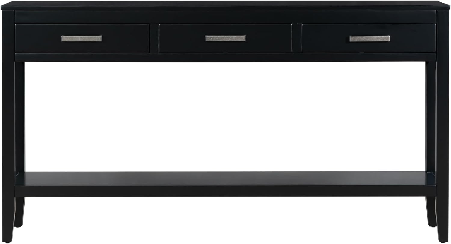 Merax Entryway Console Table with Storage, 3 Drawers Design/Wood Frame/Behind Couch & Sofa, Black