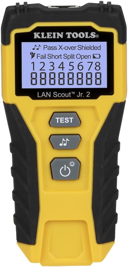Klein Tools 80072 RJ45 Cable Tester Kit with LAN Scout Jr. 2, Coax Crimper / Stripper / Cutter Tool and 50-Pack Pass-Thru Modular Data Plugs