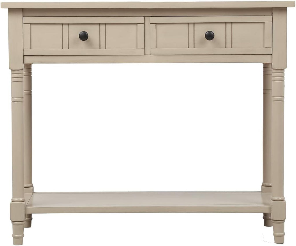 Knocbel 35.5 Inch Antique Entry Console Table with Drawers & Bottom Open Shelf, Solid Wood Sofa Couch Table for Entryway Hallway Living Room (Retro Grey)