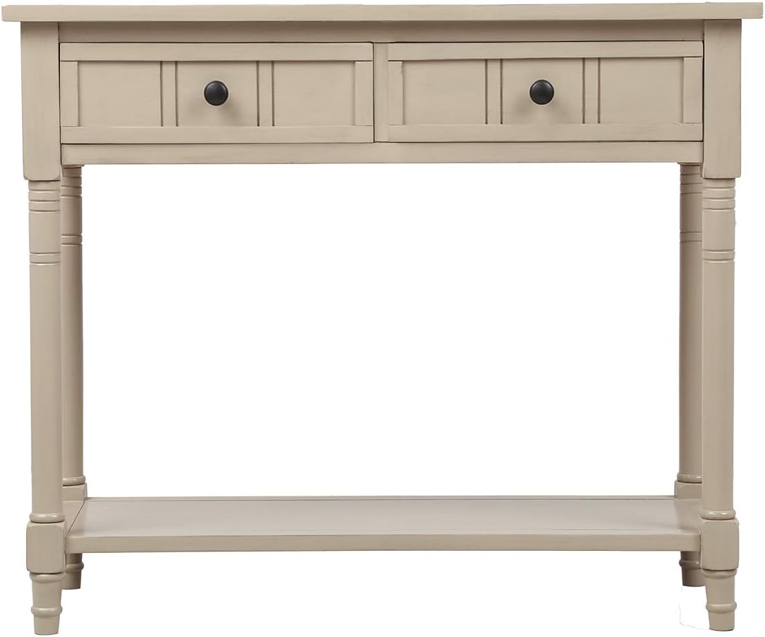 Knocbel 35.5 Inch Antique Entry Console Table with Drawers & Bottom Open Shelf, Solid Wood Sofa Couch Table for Entryway Hallway Living Room (Retro Grey)