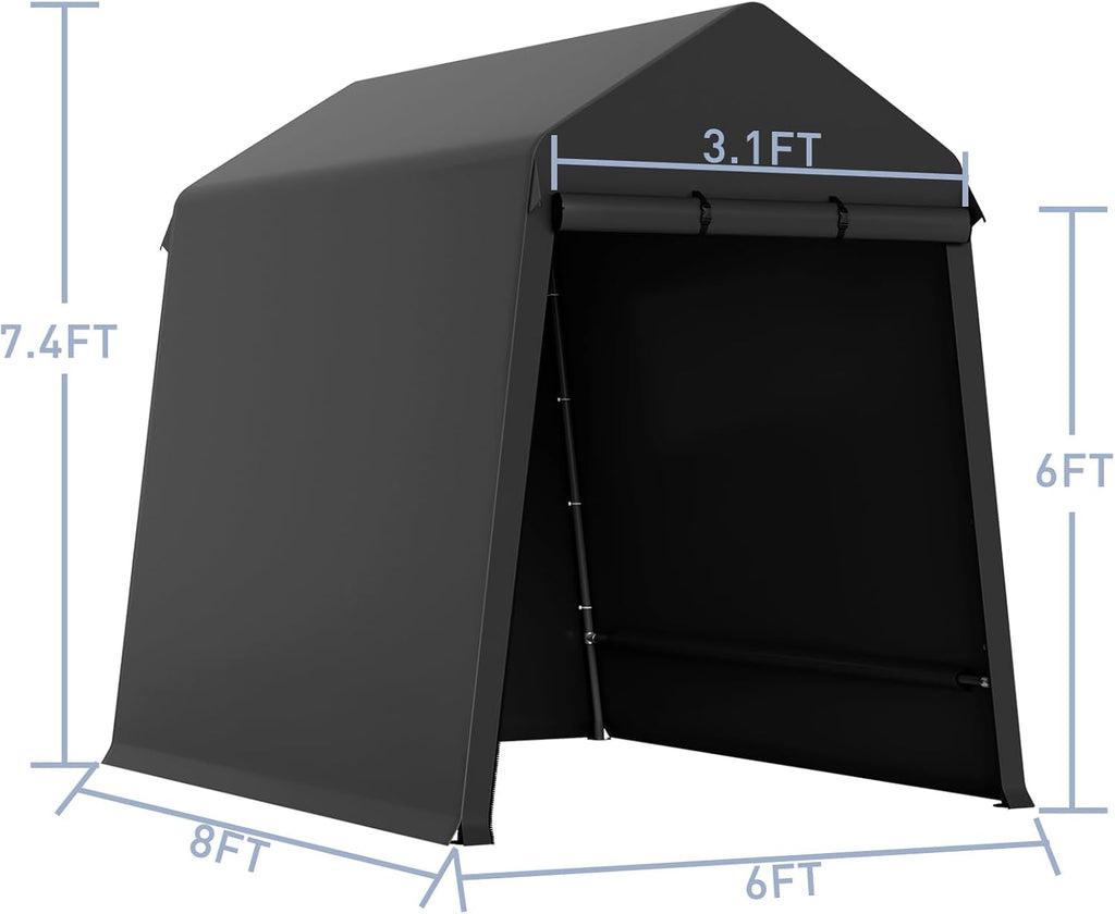 6 X 8 Ft Carport Portable Storage Shed Outdoor Tarp Sheds with Roll-Up Door, Bike Shed Storage Tent for Motorcycle, Garden Tools