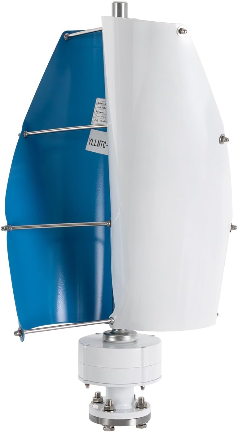 500W Wind Turbine, 12V Vertical Axis Wind Driven Generator with 2 Blades and Permanent Magnet Generator for Boats, Terrace, Marine, Motor Home, Chalet (100W, Blue+White)