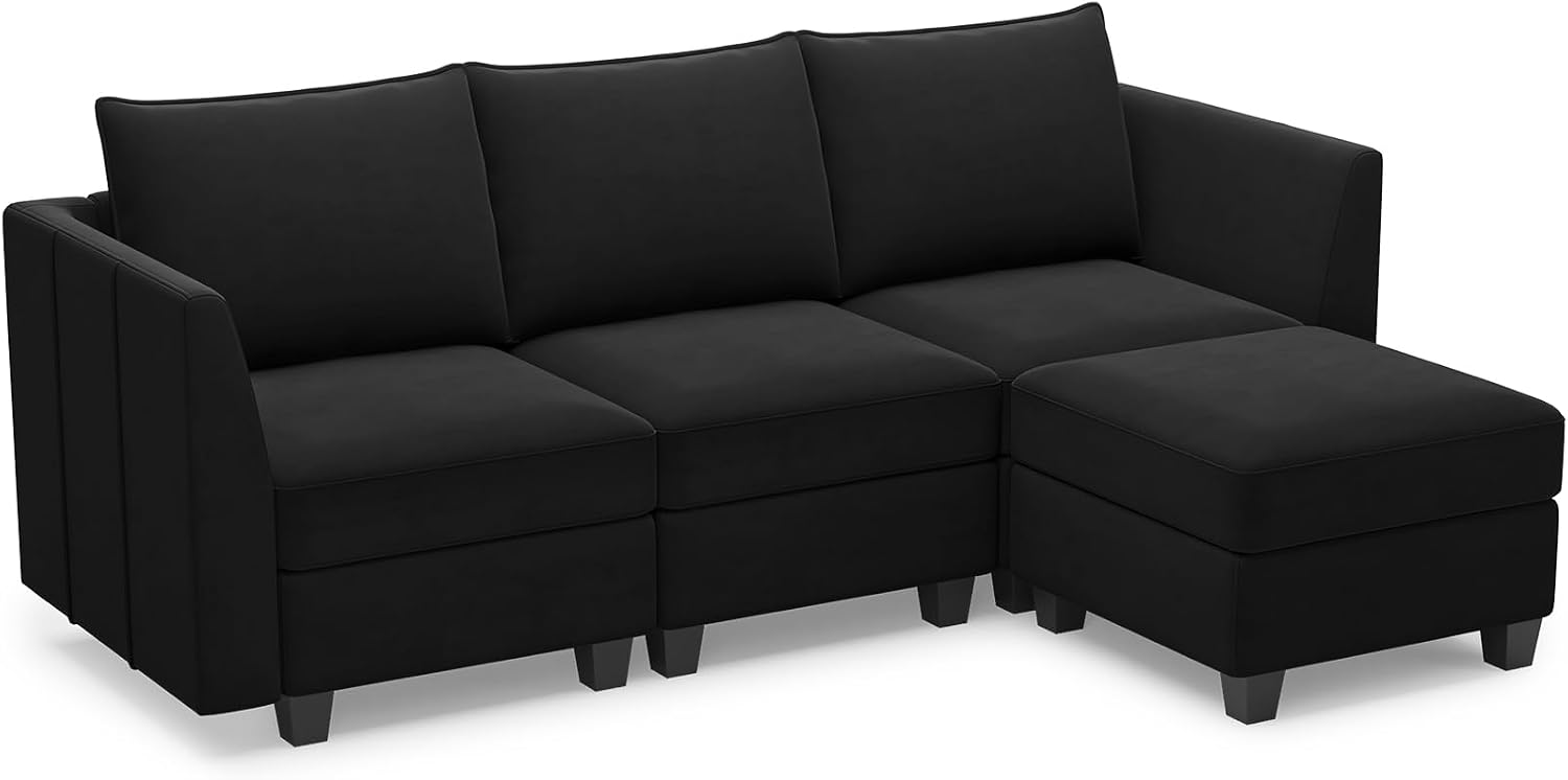 Belffin Convertible Sectional Sofa with Chaise Velvet L Shaped Sofa Couch Modular Sectional Sofa with Storage Black