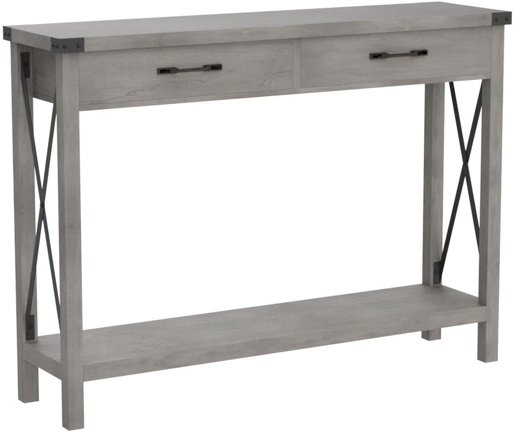 IDEALHOUSE Console Table with 2 Drawers, Farmhouse Entryway Table with Storage Shelf, Accent Wood Sofa Table for Living Room, Hallway, Foyer-Grey (WCT001)
