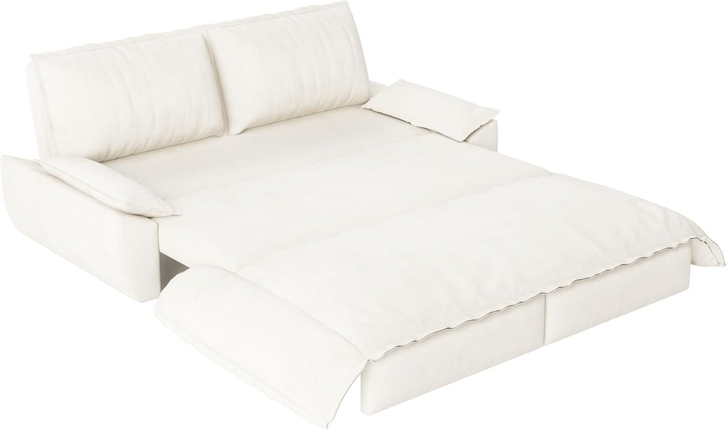 Velvet 73.2'' Queen Size Sleeper Sofa Bed, Loveseat 3-in-1 Convertible Sofabed, Love Seat Pullout Couch, Space Saving for Living Room, Apartment - Beige-White