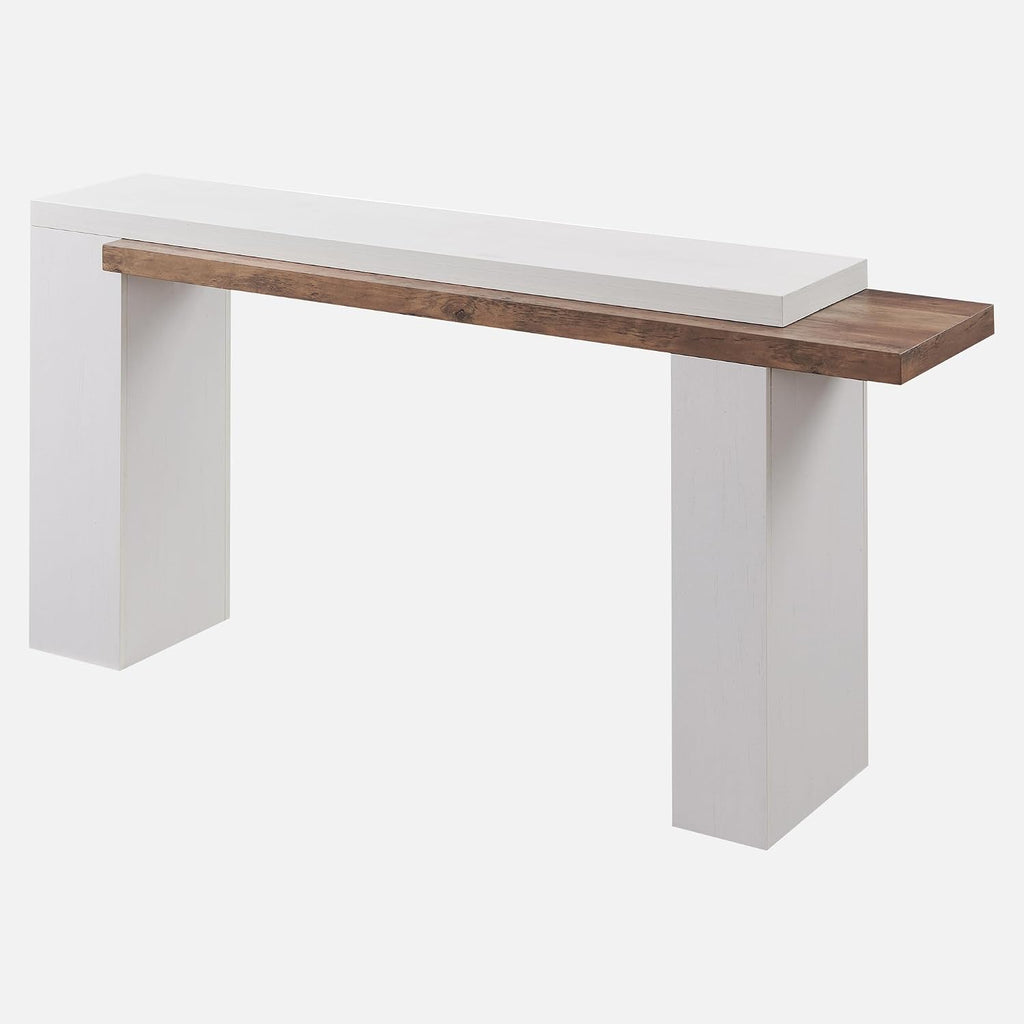 OKD 63 Inch Modern Entryway Console Table, Solid Geometry Accent Sofa Table Behind The Couch, Narrow Console Table for Entryway, Hallway, Living Room, Foyer, Antique White