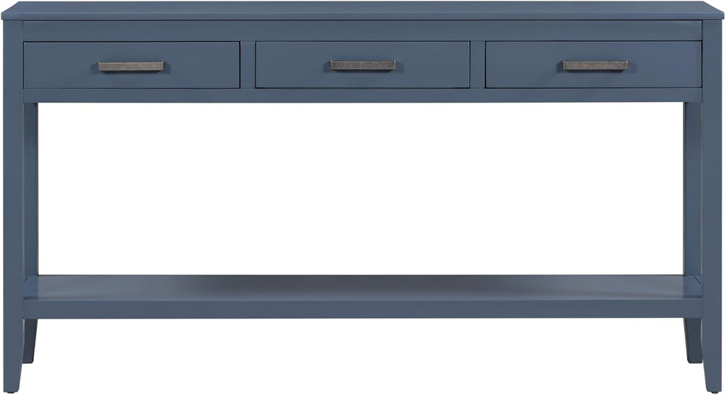 Merax Entryway Console Table with Storage, 3 Drawers Design/Wood Frame/Behind Couch & Sofa, Blue