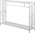 Convenience Concepts Town Square Chrome Console Table 42' - Contemporary Modern Sofa Table with Storage Shelf, Narrow Entryway Hall Table for Living Room, Bedroom, Bathroom, Glass/Chrome