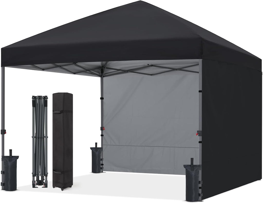 ABCCANOPY Easy Pop up Canopy Tent with 2 Sidewalls for Outdoor Sun Blocking or Rain Protection, 8x8, Black