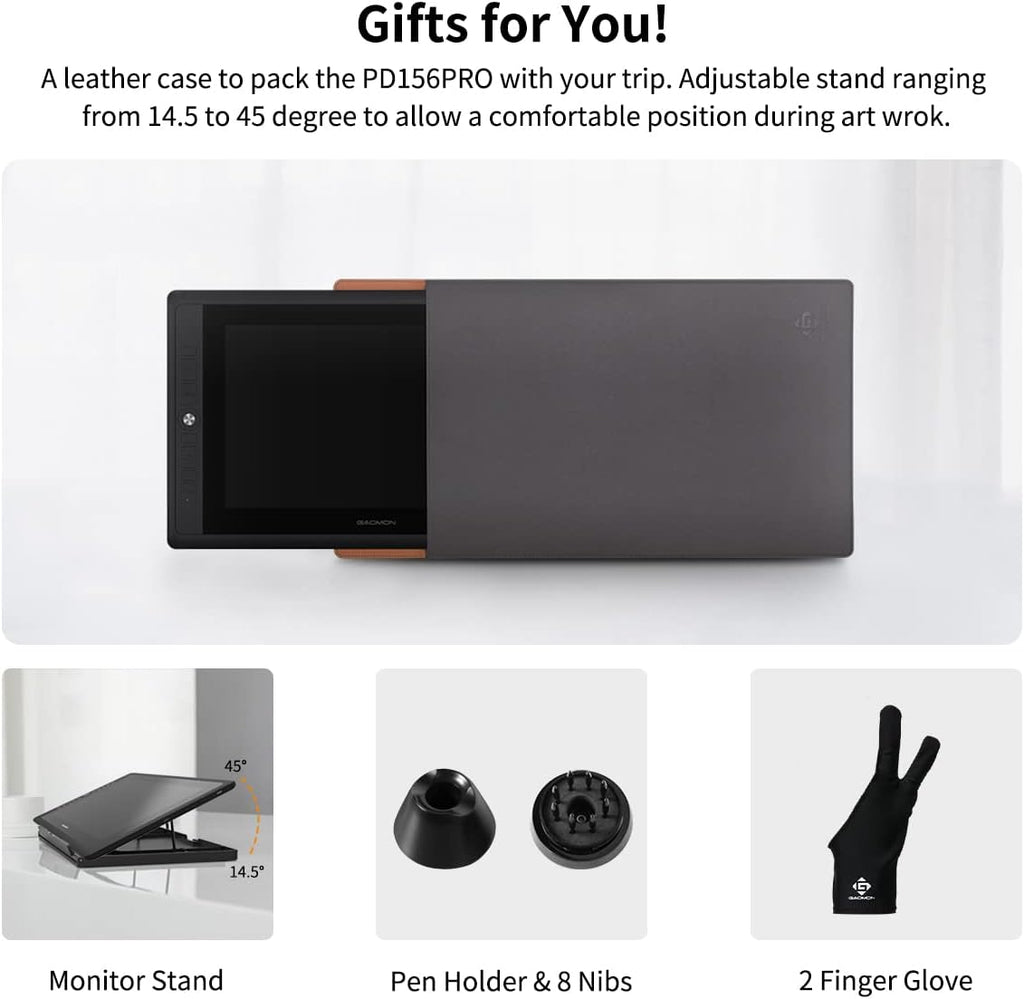 GAOMON PD156Pro - 15.6' Drawing Tablet with Screen Full-Laminated 120% sRGB Pen Display with Dial Key & 10 Hotkeys, Battery-Free Stylus Art Tablet for Digital Drawing, Anime, Sketch, Graphic Design