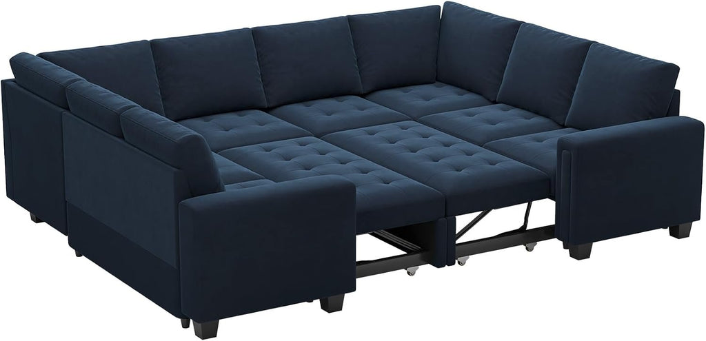 Belffin Modular Sectional Sleeper Sofa with Pull Out Couch Bed Oversized U Shaped Sectional Couches for Living Room Velvet Modular Sleeper Sofa Bed Blue