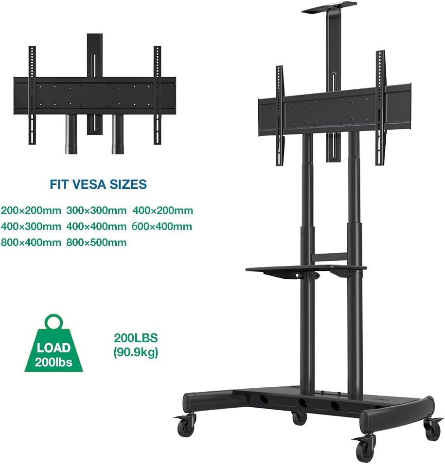 NB North Bayou Mobile TV Cart TV Stand with Wheels for 55' - 85' Inch LCD LED OLED Plasma Flat Panel Screens up to 200lbs AVA1800-70-1P (Black)