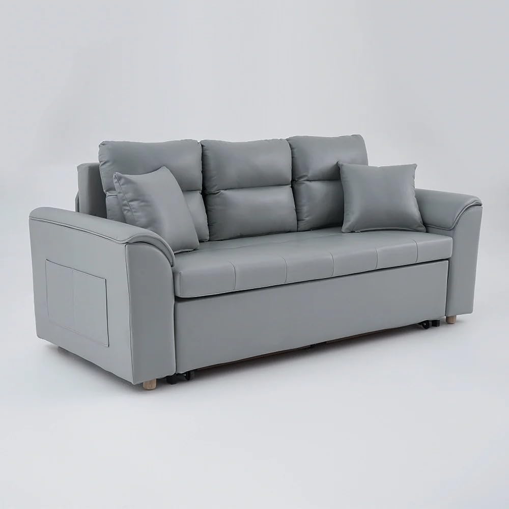 homary 74' Queen Sleeper Sofa Bed – 2-Seater Convertible Couch with Pull-Out Bed with Storage Drawers & Side Pockets, for Apartment Living Room (Light Gray)