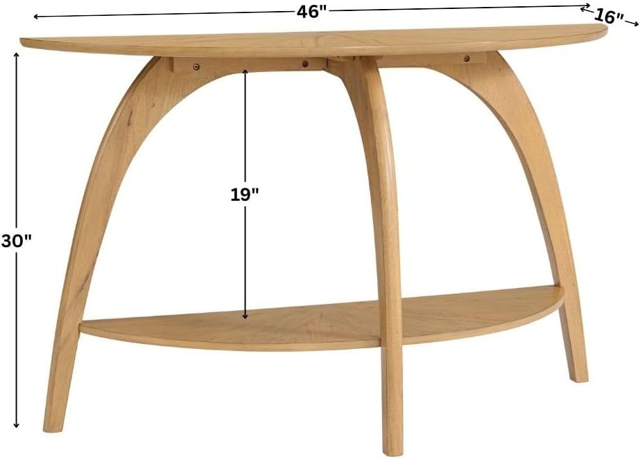 Martin Svensson Home LAX Retro Mid-Century Modern Half-Moon Wood Sofa Table with Lower Shelf, Console Table for Living Room or Entryway. Light Wood Blonde.