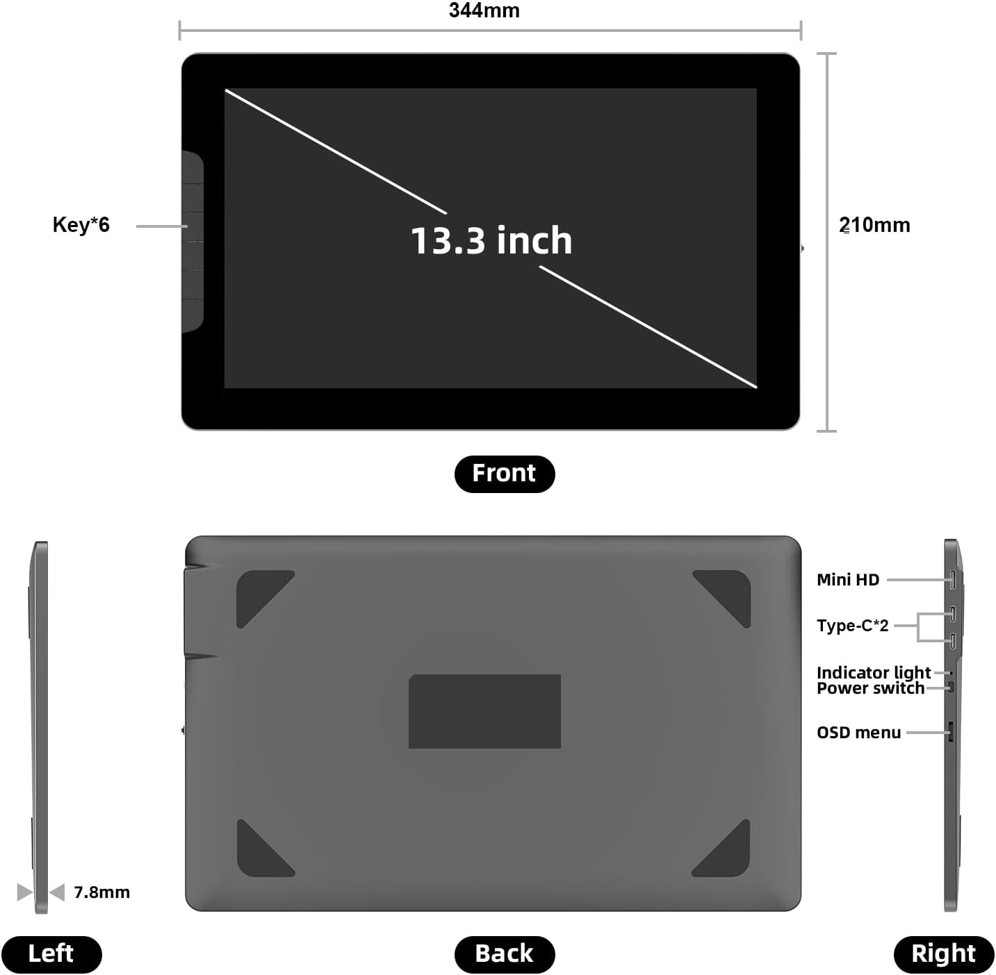 13.3 Inch Drawing Tablet with Screen, Full-Laminated Anti-Glare Graphics Drawing Monitor, 122% sRGB, 8192 Pressure Stylus Pen, Compatible with Windows/Mac Major Design Software