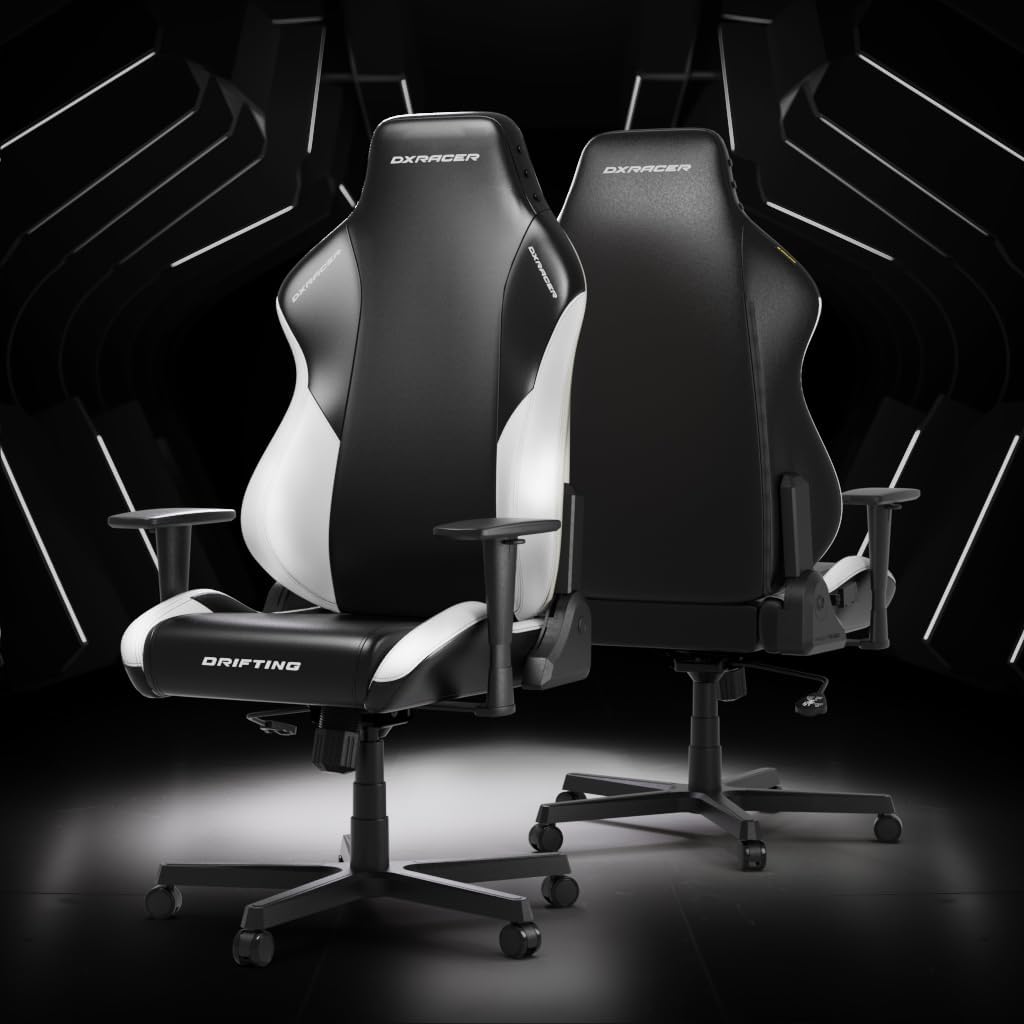 DXRacer Drifting L Ergonomic Video Gaming Chair with Lumbar Support and Headrest, Office Reclining Computer Chair for Adults, Racing Style Height Adjustable (EPU Leatherette, Black White)