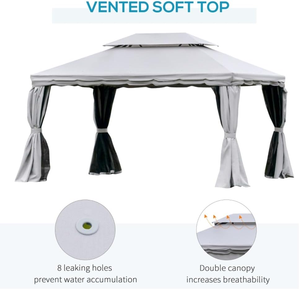amopacorp 10x13 FT Gazebo Polyester Hardtop Double Roof Canopy Outdoor with 8 Stakes and Shaded Curtains Aluminum Frame Garden Tent for Patio, Backyard, Deck and Lawns, Grey