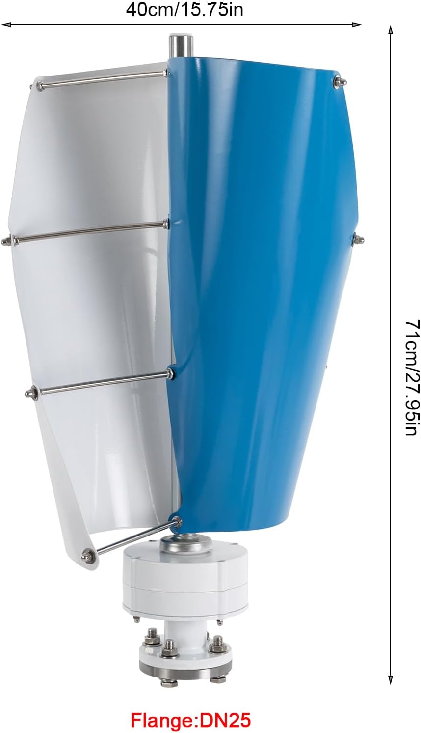 500W Wind Turbine, 12V Vertical Axis Wind Driven Generator with 2 Blades and Permanent Magnet Generator for Boats, Terrace, Marine, Motor Home, Chalet (100W, Blue+White)