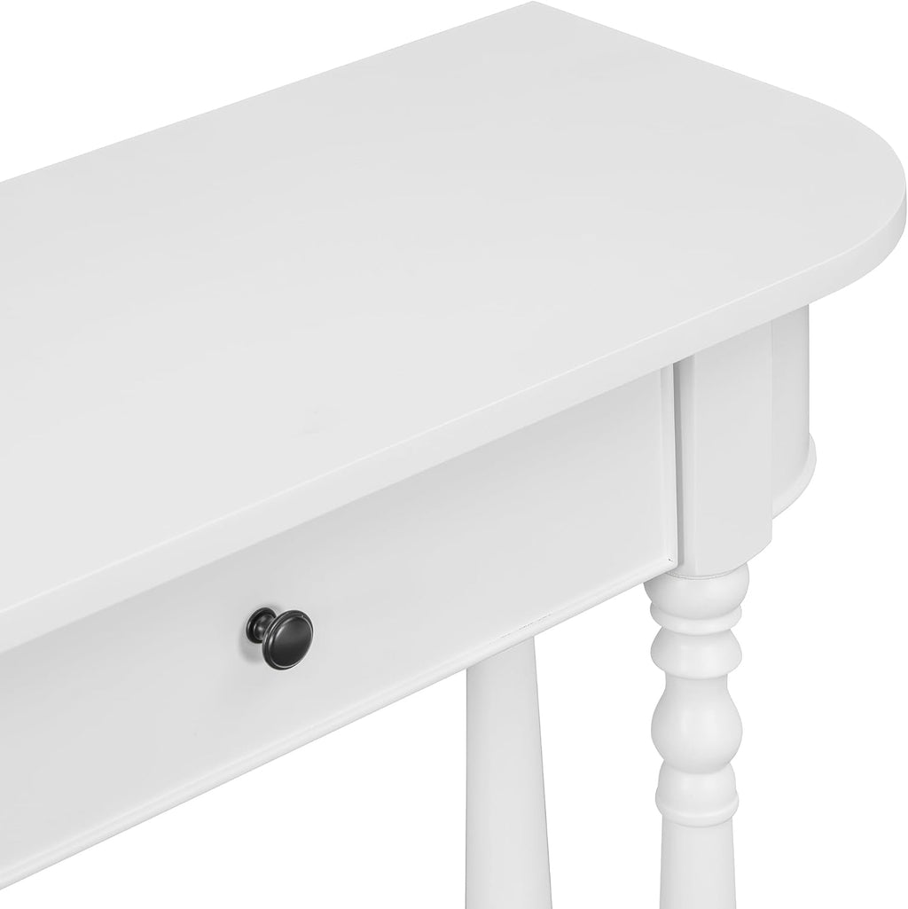 Small Curved Console Table 36-Inch Retro Farmhouse Wood Entry Sofa Table with Drawer & Storage Shelf for Living Room Hallway Entryway Furniture, White