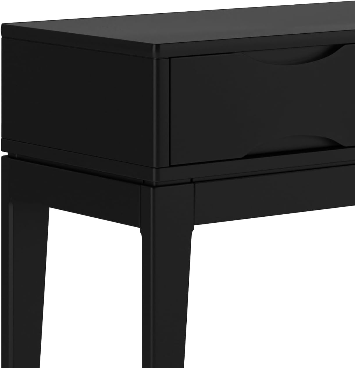 SIMPLIHOME Harper Console Table - 54 Inch Wide Solid Hardwood Sofa Table in Black, Mid-Century Modern Storage Table for Entryway or Living Room with 3 Drawers, Notched Handles, and Tapered Legs
