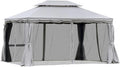 amopacorp 10x13 FT Gazebo Polyester Hardtop Double Roof Canopy Outdoor with 8 Stakes and Shaded Curtains Aluminum Frame Garden Tent for Patio, Backyard, Deck and Lawns, Grey