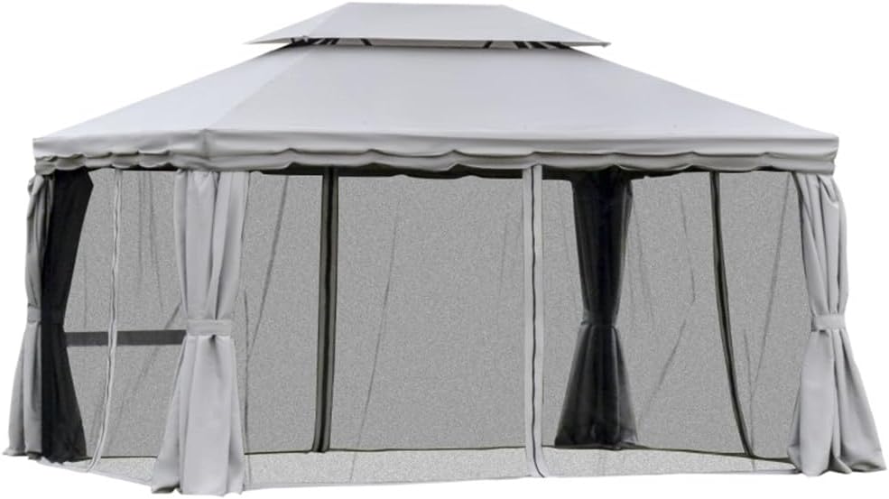 amopacorp 10x13 FT Gazebo Polyester Hardtop Double Roof Canopy Outdoor with 8 Stakes and Shaded Curtains Aluminum Frame Garden Tent for Patio, Backyard, Deck and Lawns, Grey