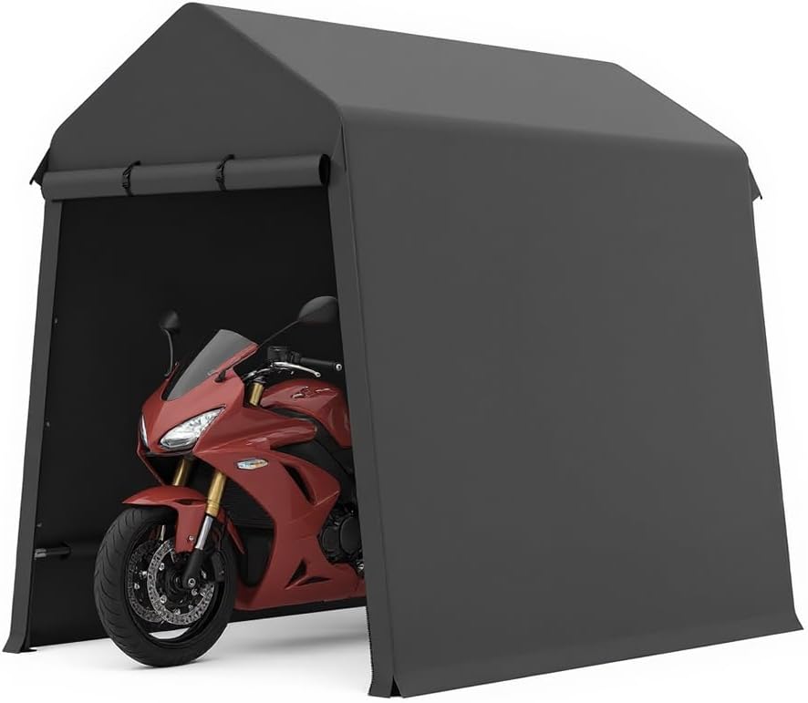 6 X 8 Ft Carport Portable Storage Shed Outdoor Tarp Sheds with Roll-Up Door, Bike Shed Storage Tent for Motorcycle, Garden Tools