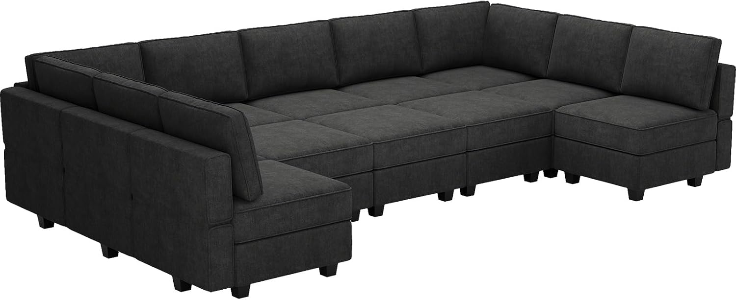 Belffin Large Modualr Sectional Sleeper Sofa Bed Oversized U Shaped Sectional Couch Set with Storage. Black Couch