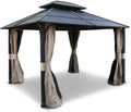 12 Ft. W X 14 D Metal Black 2-Tier Roof Patio Gazebo with Curtains and Netting(12 ft. x 10 ft)