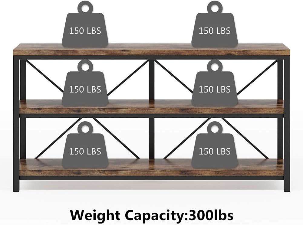 Tribesigns 55 Inches Long Sofa Table with Storage Shelves, 3 Tiers Industrial Rustic Console Table with Open Shelves, Three Decorative Shelf, Open TV Shelf for Living Room, Hallway, Book