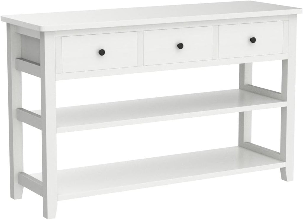 Karl home Console Table Entryway Desk, Sofa Side Table with 3 Drawers 2 Bottom Storage Shelves, Vintage TV Stand for Hallway Living Room Office, Antique White 29.9' H