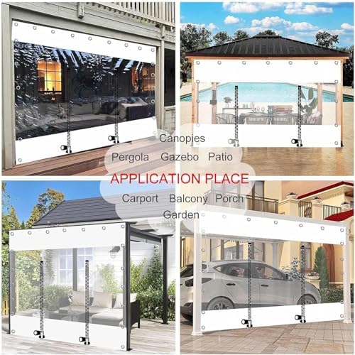PVC Door Curtain Clear Tarp Curtains with Zip Door Waterproof Transparent Side Panels for Outdoor Pergola Gazebo Porch PVC Tarpaulin with Grommets (180x220cm(.9 * 7.2ft))