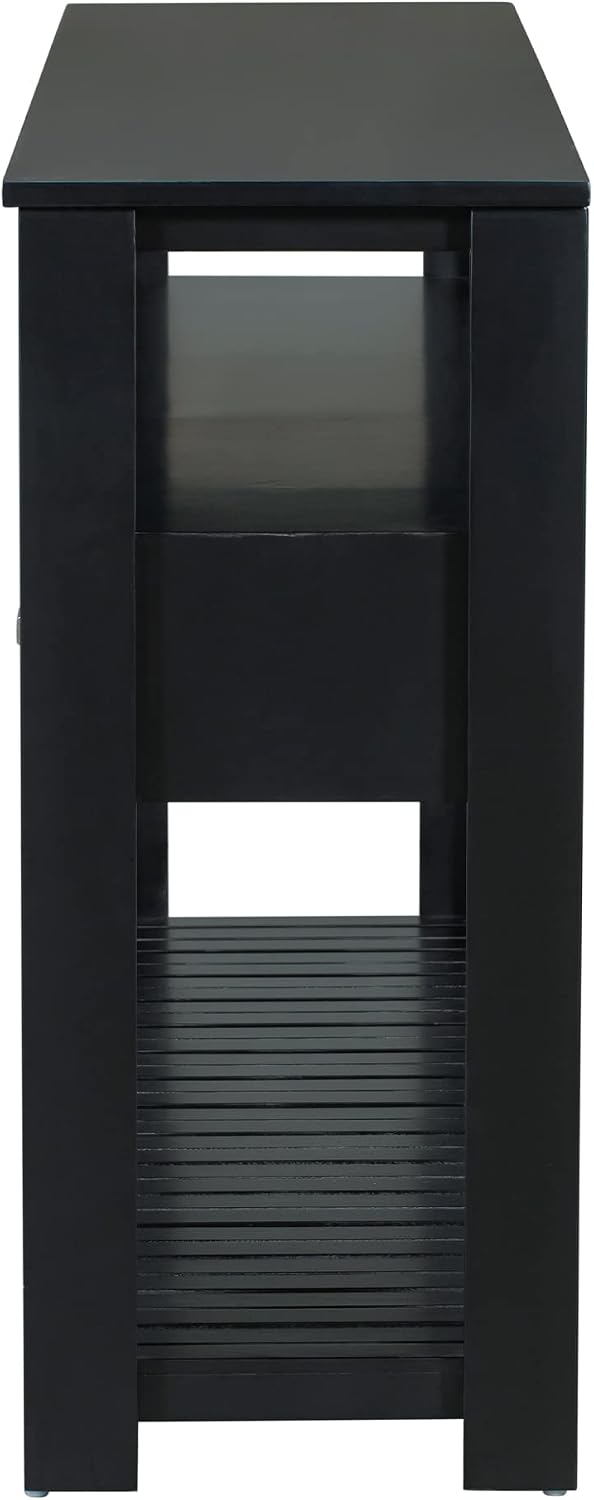 LKTART Console Table for Entryway with 4 Drawers,61.5'' Long Sofa Table with 3-Tier Open Shelves,Entry Table for Hallway,Foyer,Living Room,Black