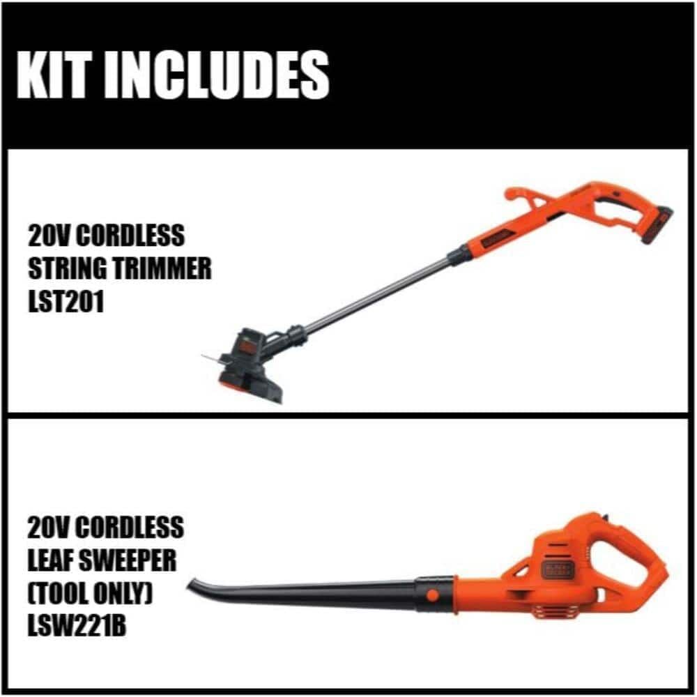 BLACK+DECKER 20V MAX* String Trimmer / Edger and Sweeper Combo Kit, 10-Inch (LCC221)