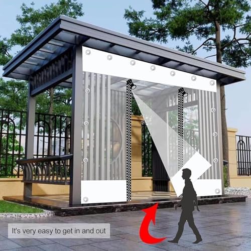 PVC Door Curtain Clear Tarp Curtains with Zip Door Waterproof Transparent Side Panels for Outdoor Pergola Gazebo Porch PVC Tarpaulin with Grommets (160x20cm(.2 * 8.2ft))