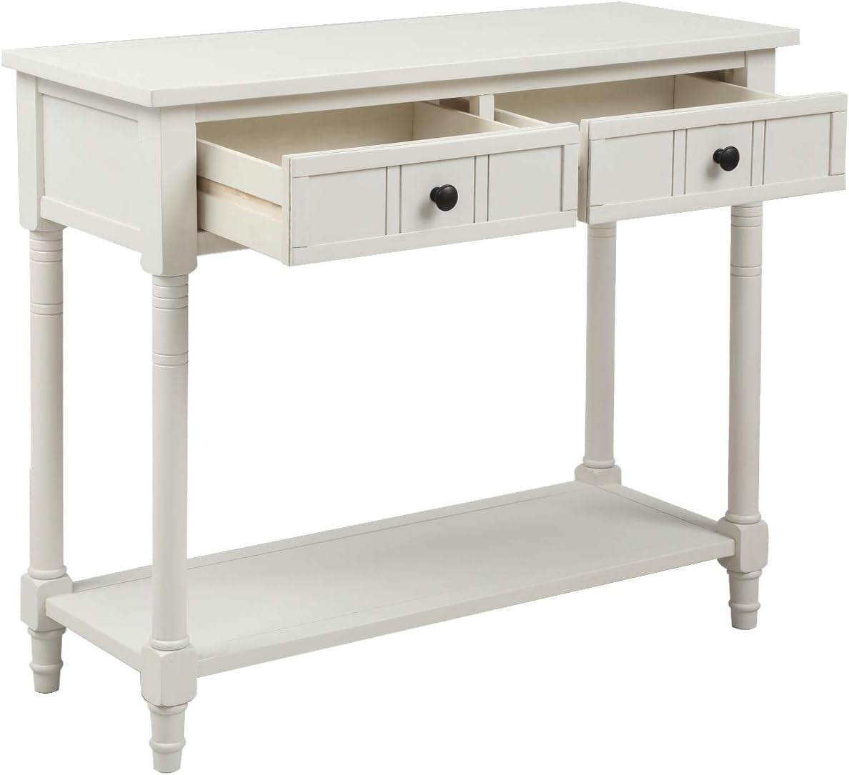 Knocbel 35.5 Inch Antique Entry Console Table with Drawers & Bottom Open Shelf, Solid Wood Sofa Couch Table for Entryway Hallway Living Room (Ivory White)