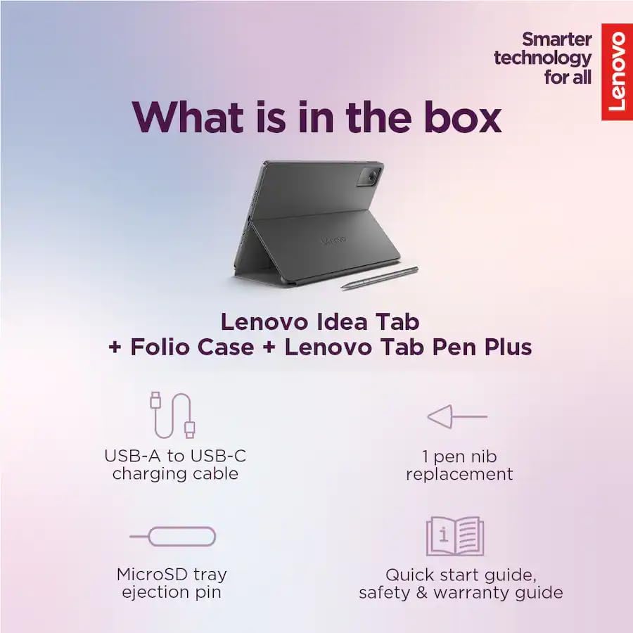 Lenovo Idea Tab 11' Tablet with Pen & Folio Case - Dimensity 6300-8GB RAM - 128 GB Storage - Android 15-2.5K - 90 Hz - Luna Grey (ZAFR0929US)