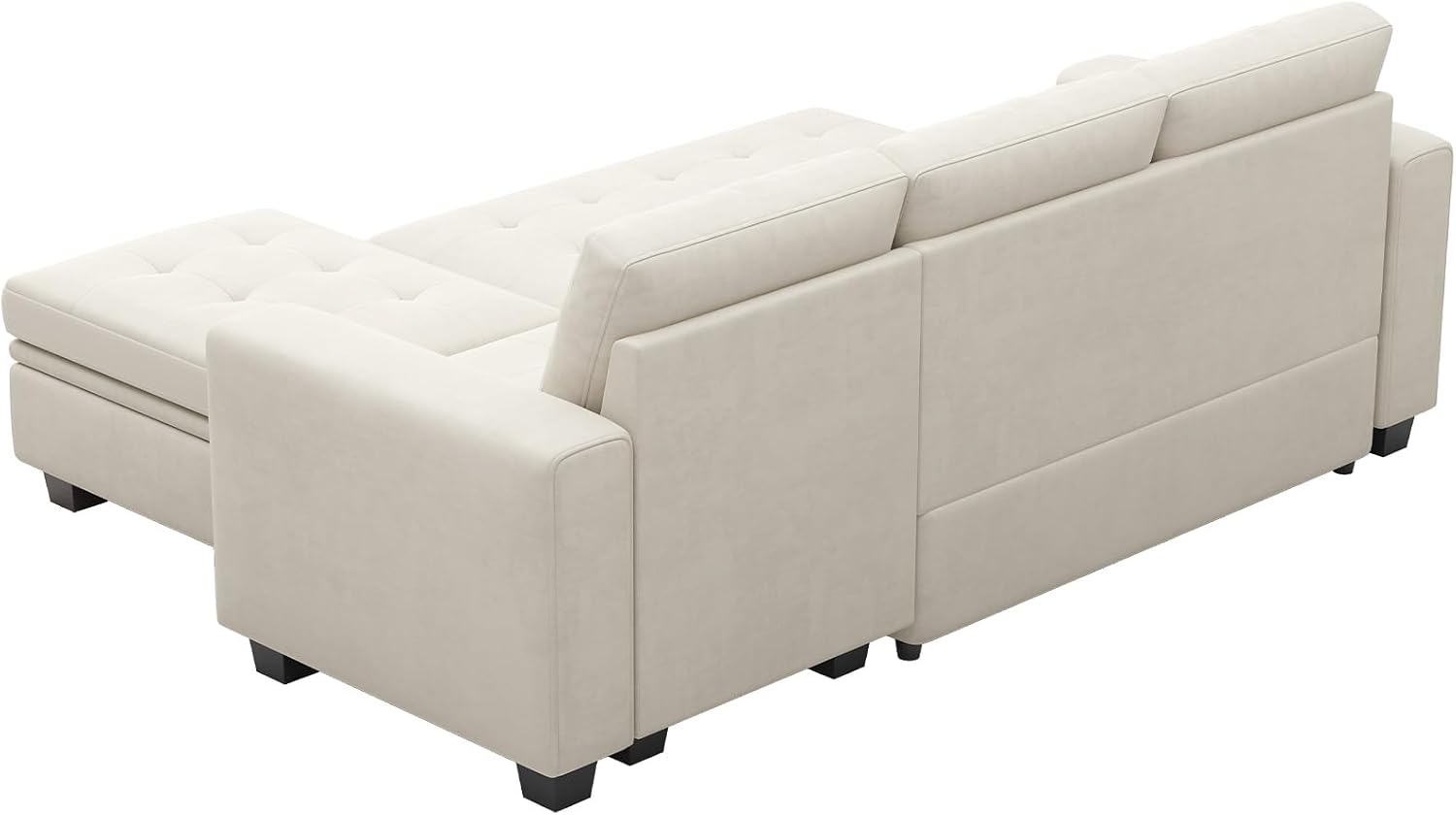 Belffin Sectional Sleeper Sofa with Pull Out Couch Bed Modular Sectional Sofa with Storage Velvet L Shaped Couch Sleeper Bed Beige