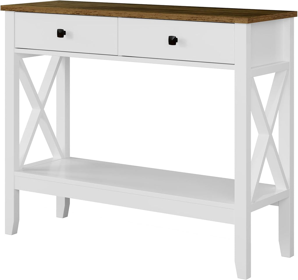 Lomojo Console Table,Sofa Table 13.8' D x 39.37' W x 31.5' HEntryway Table with 2 Drawers Storage Shelve Foyer Table for Entryway Farmhouse Hallway Tables (White)