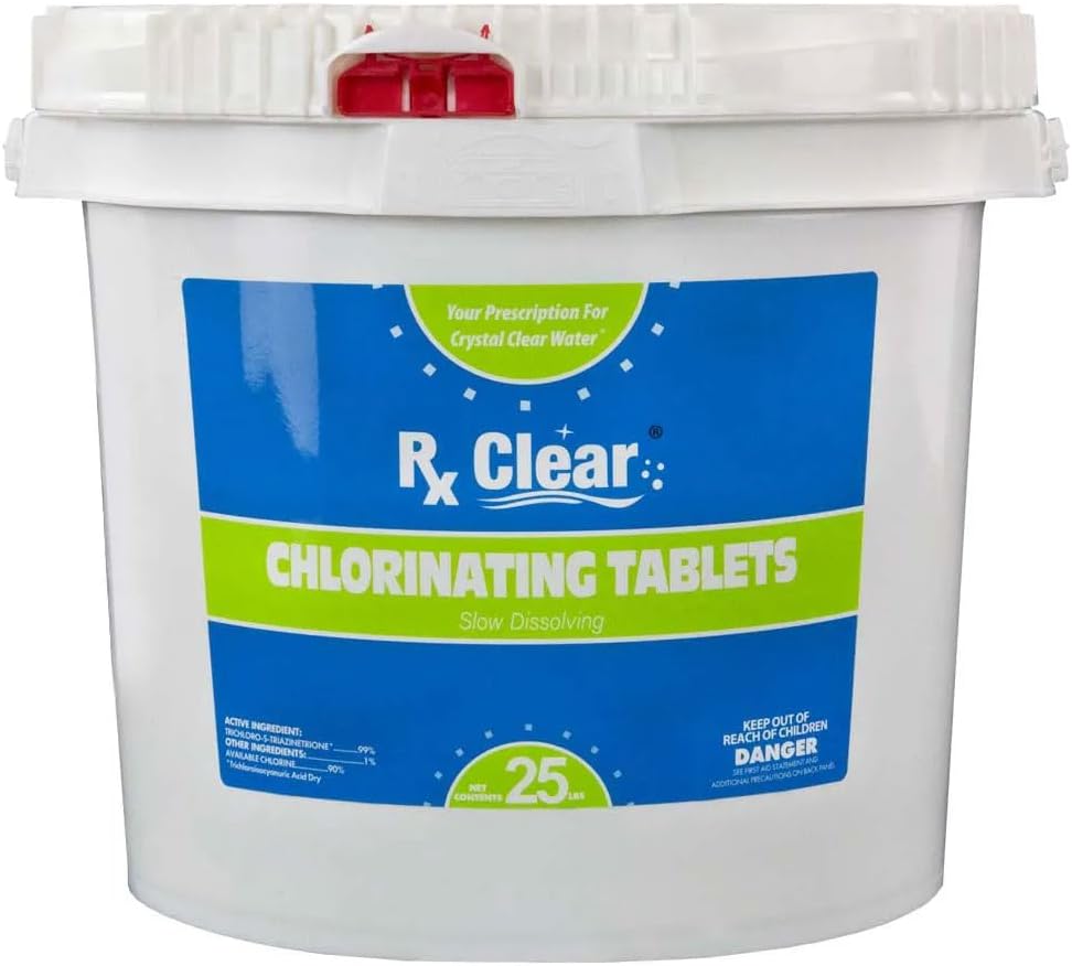 Rx Clear Pool Opening Chemical Maintenance Kit Plus for Above Ground or Inground Pools | for Pools Up to 30,000 Gallons | Includes Chlorine Tabs, Super Shock, 50% Algaecide, Clarifier and Test Strips