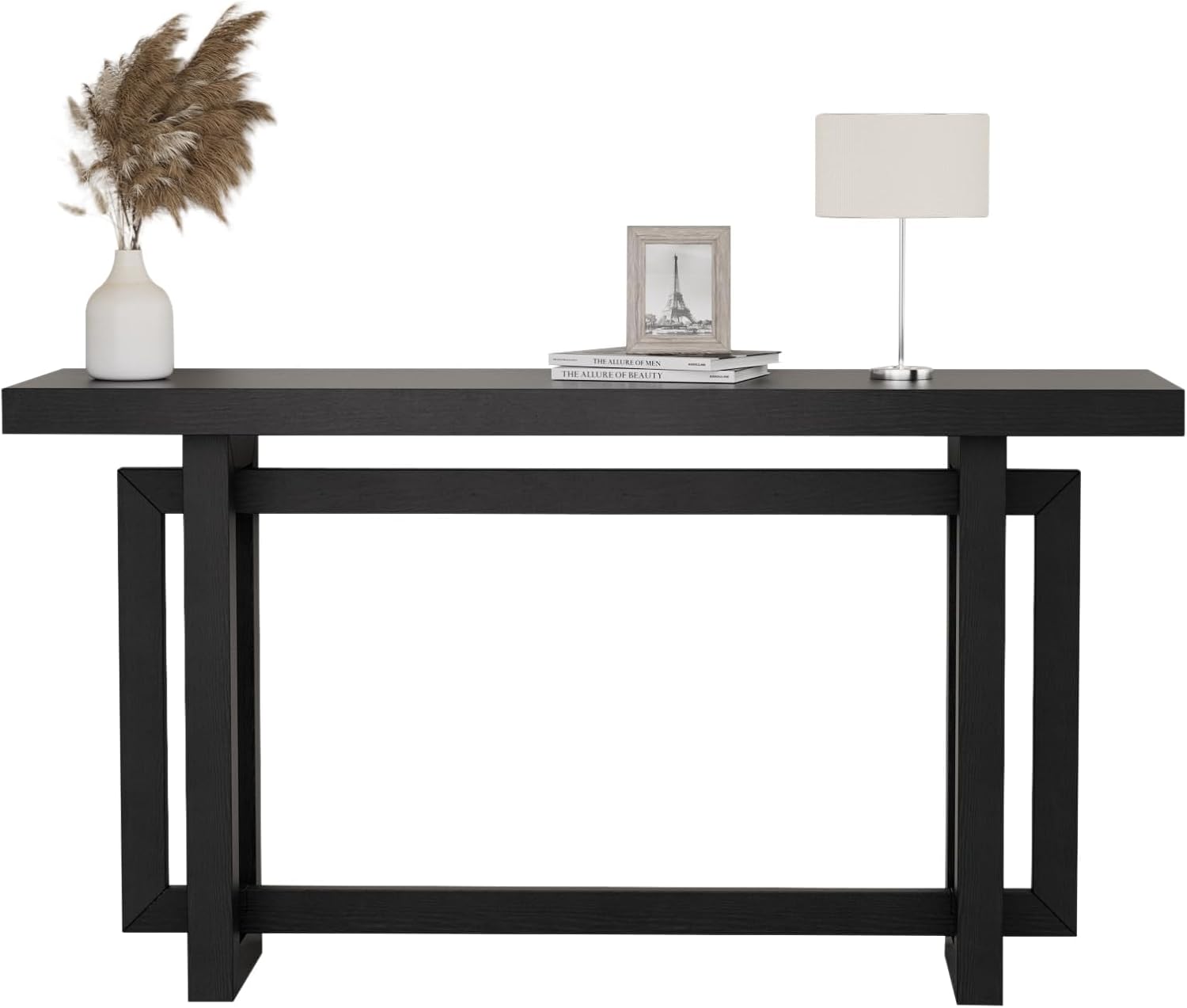 LKTART 59.05-Inch Long Behind Couch Sofa Table for Living Room, Farmhouse Console Table with Storage, Narrow Accent Entryway Tables for Hallway Entrance Foyer (Black)
