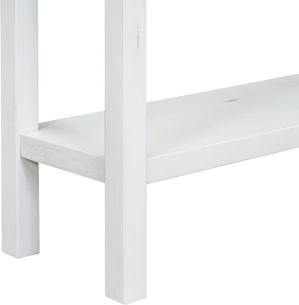 Merax Farmhouse Entryway Console Table with Storage Drawers, Wood Sofa Table Behind Couch with Shelf, for Hallway Foyer, Antique White