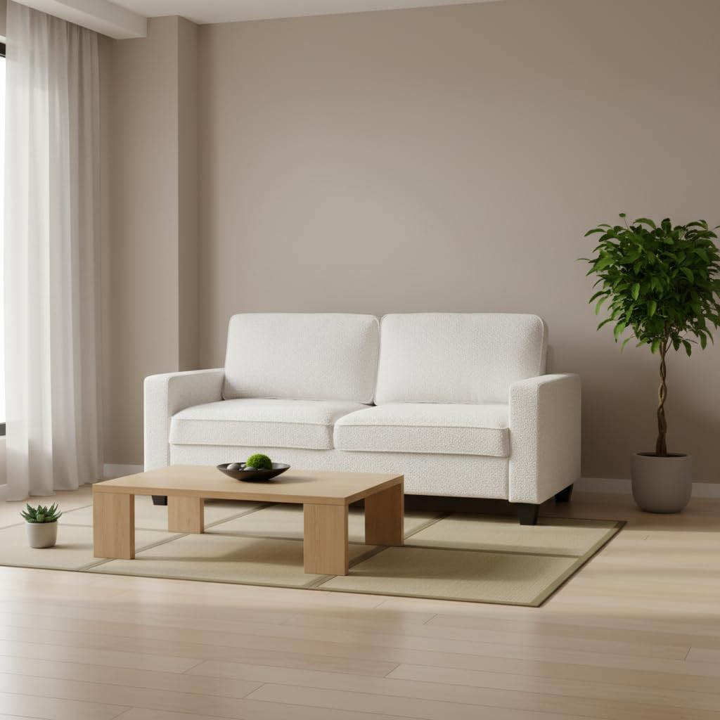 BOWERY HILL Transitional 72.5' W Boucle Fabric Sofa with Built-in USB Charging Port and Functional Side Pockets in Beige